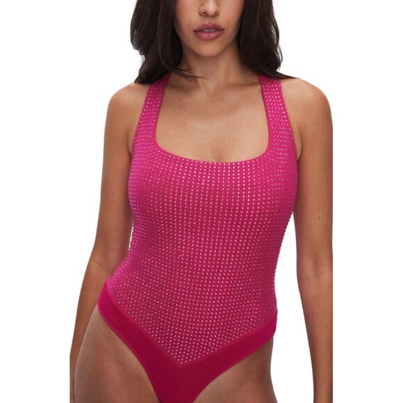 GOOD AMERICAN Crystal Modern Tank Bodysuit In Love Potion007 Size Small - Picture 1 of 8